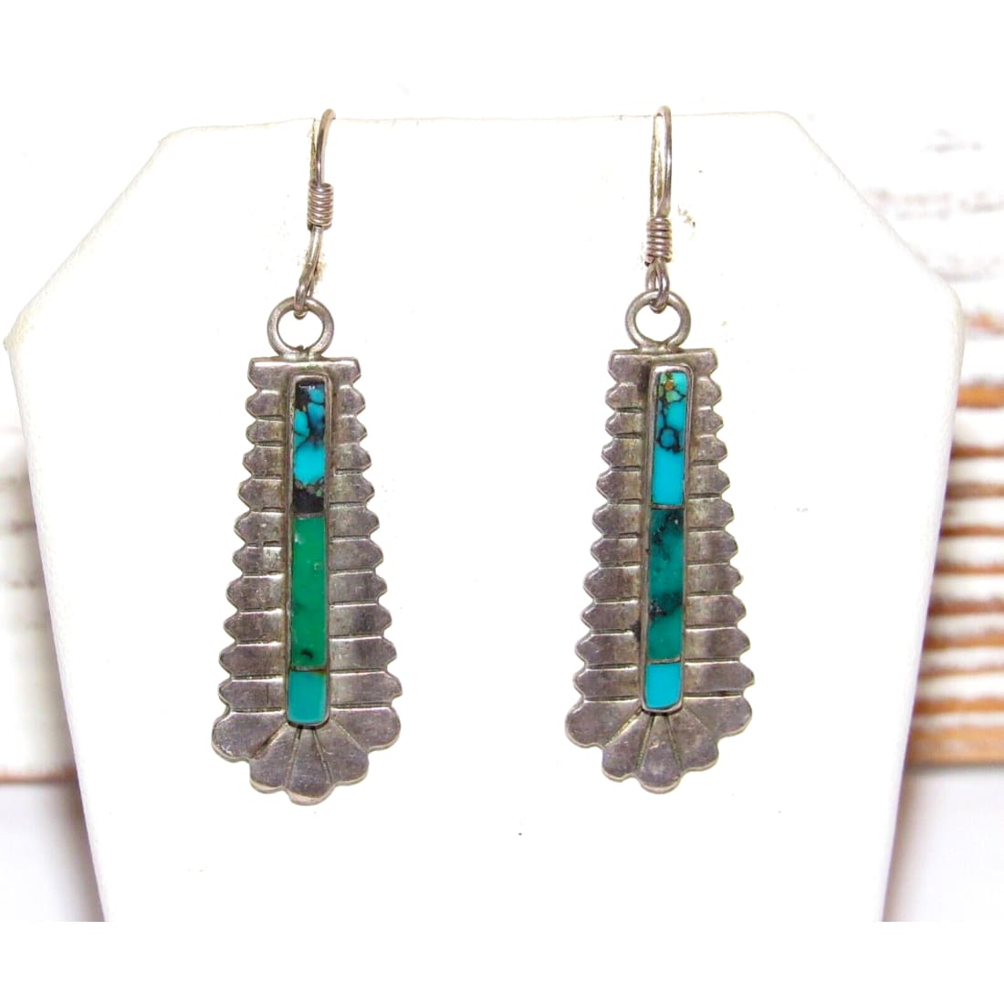 Old Pawn Navajo Turquoise Inlay Sterling Silver Dangle