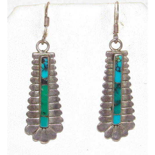 Old Pawn Navajo Turquoise Inlay Sterling Silver Dangle
