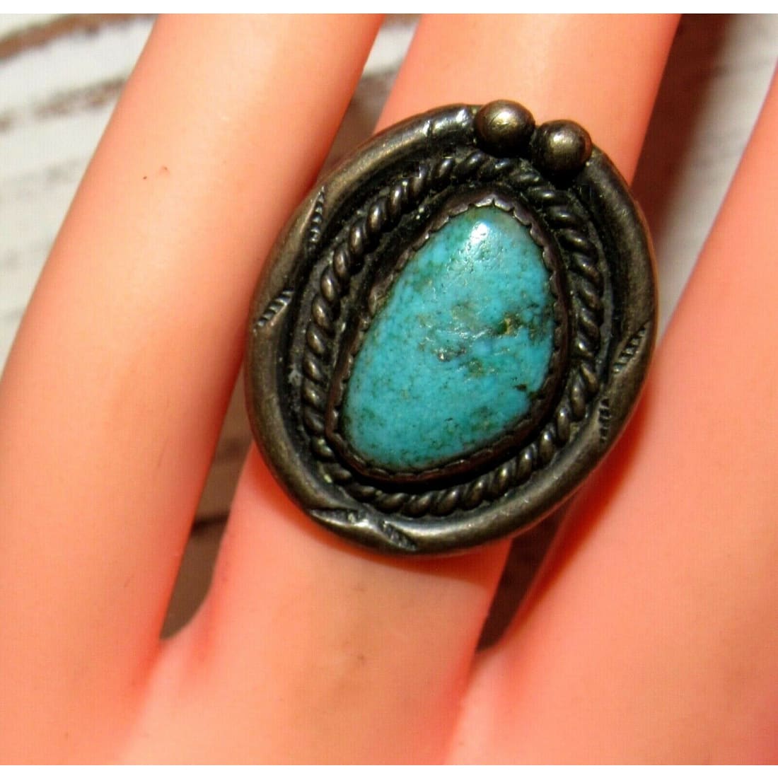 Old Pawn Navajo Turquoise Ring Size 5 Sterling Silver Native