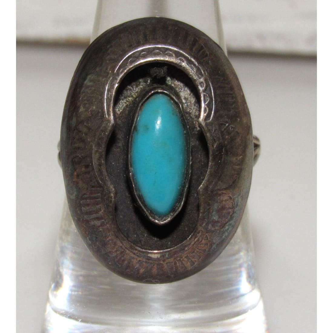 Old Pawn Navajo Turquoise Ring Size 7 Sterling Silver 