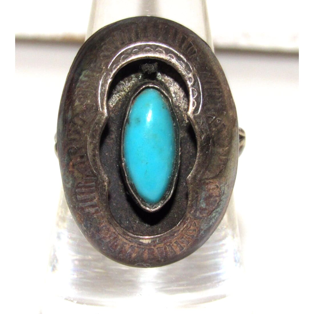 Old Pawn Navajo Turquoise Ring Size 7 Sterling Silver 