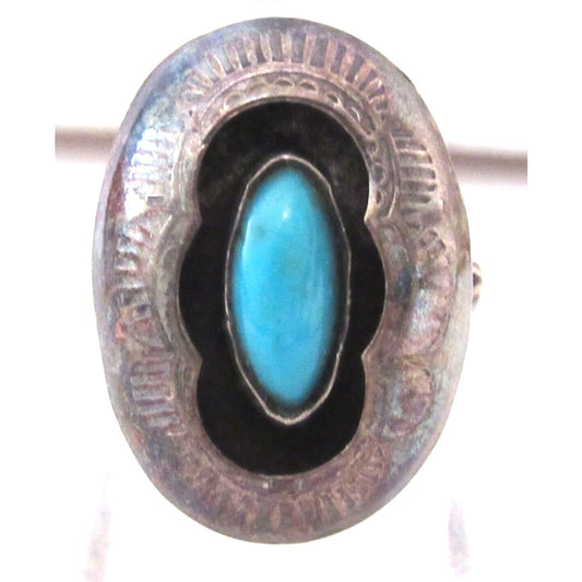 Old Pawn Navajo Turquoise Ring Size 7 Sterling Silver 