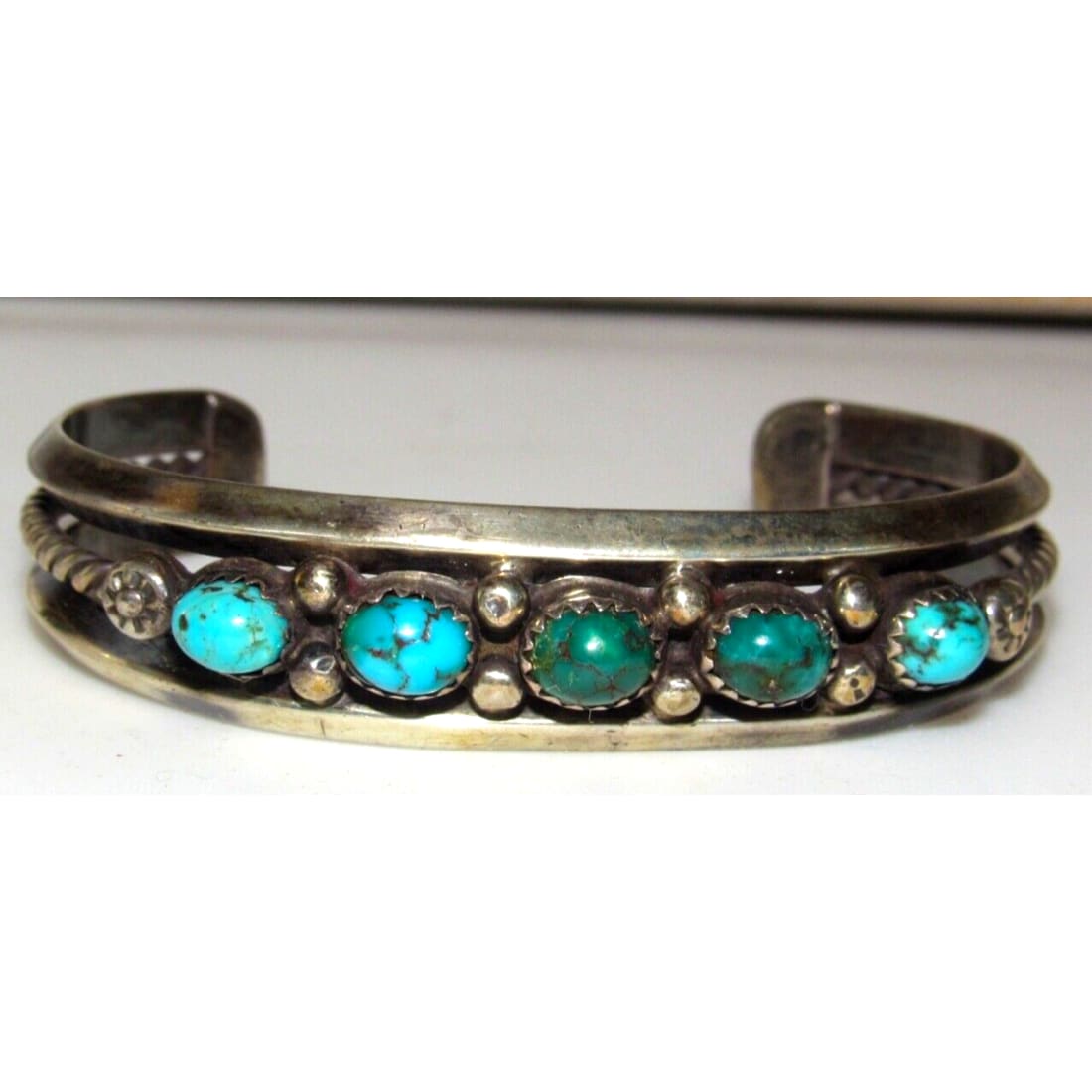 Old Pawn Navajo Turquoise Stacker Cuff Bracelet Sterling 