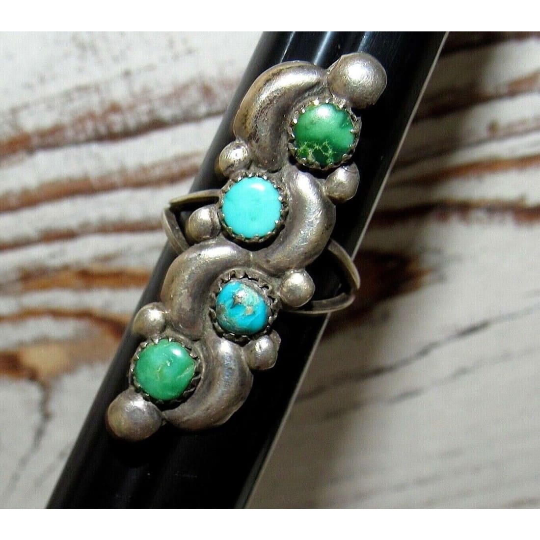 Old Pawn Navajo Turquoise Statement Ring Size 6 Sterling 