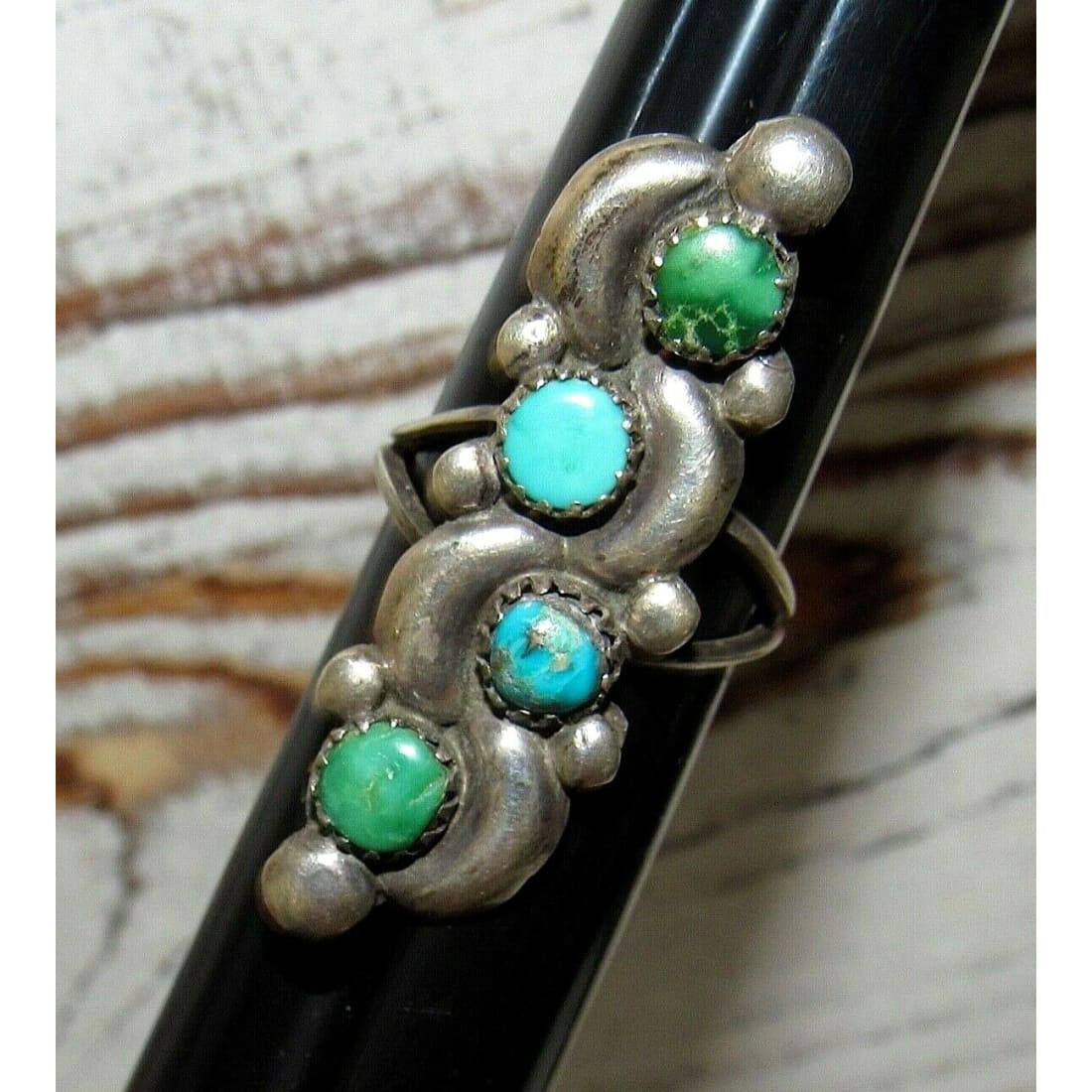 Old Pawn Navajo Turquoise Statement Ring Size 6 Sterling 