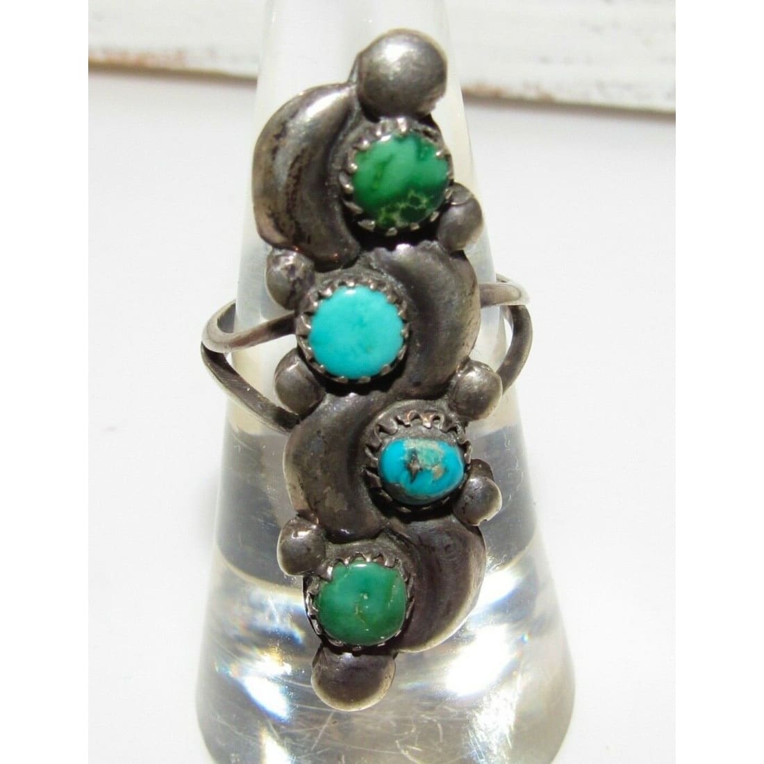 Old Pawn Navajo Turquoise Statement Ring Size 6 Sterling 