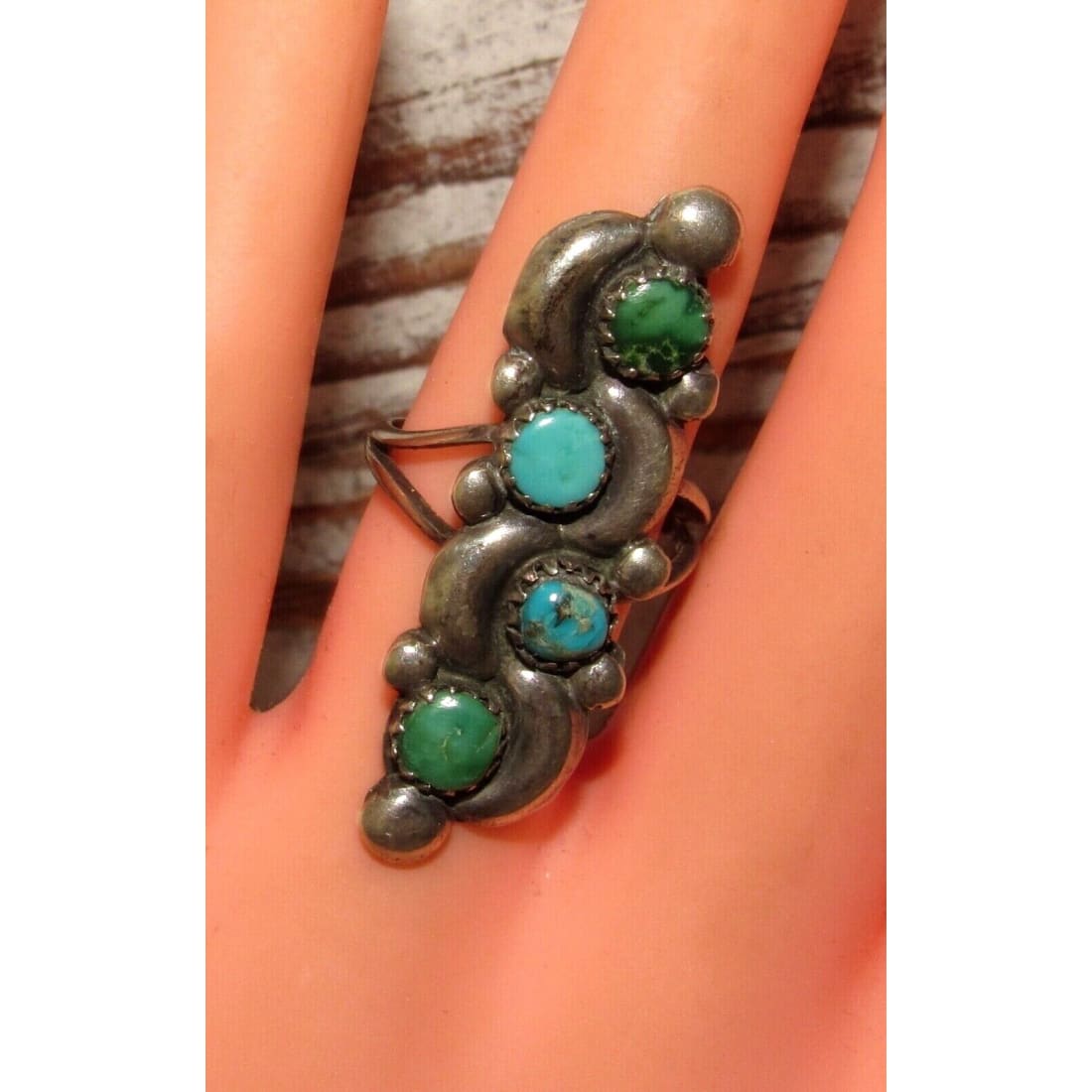 Old Pawn Navajo Turquoise Statement Ring Size 6 Sterling 