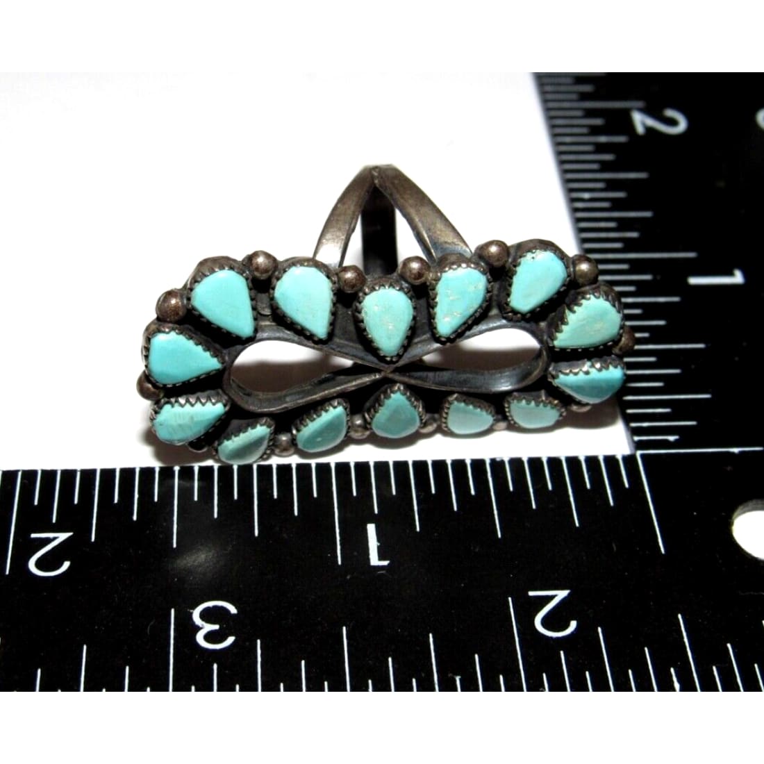 Old Pawn Navajo Turquoise Statement Ring Size 7.5 Sterling 