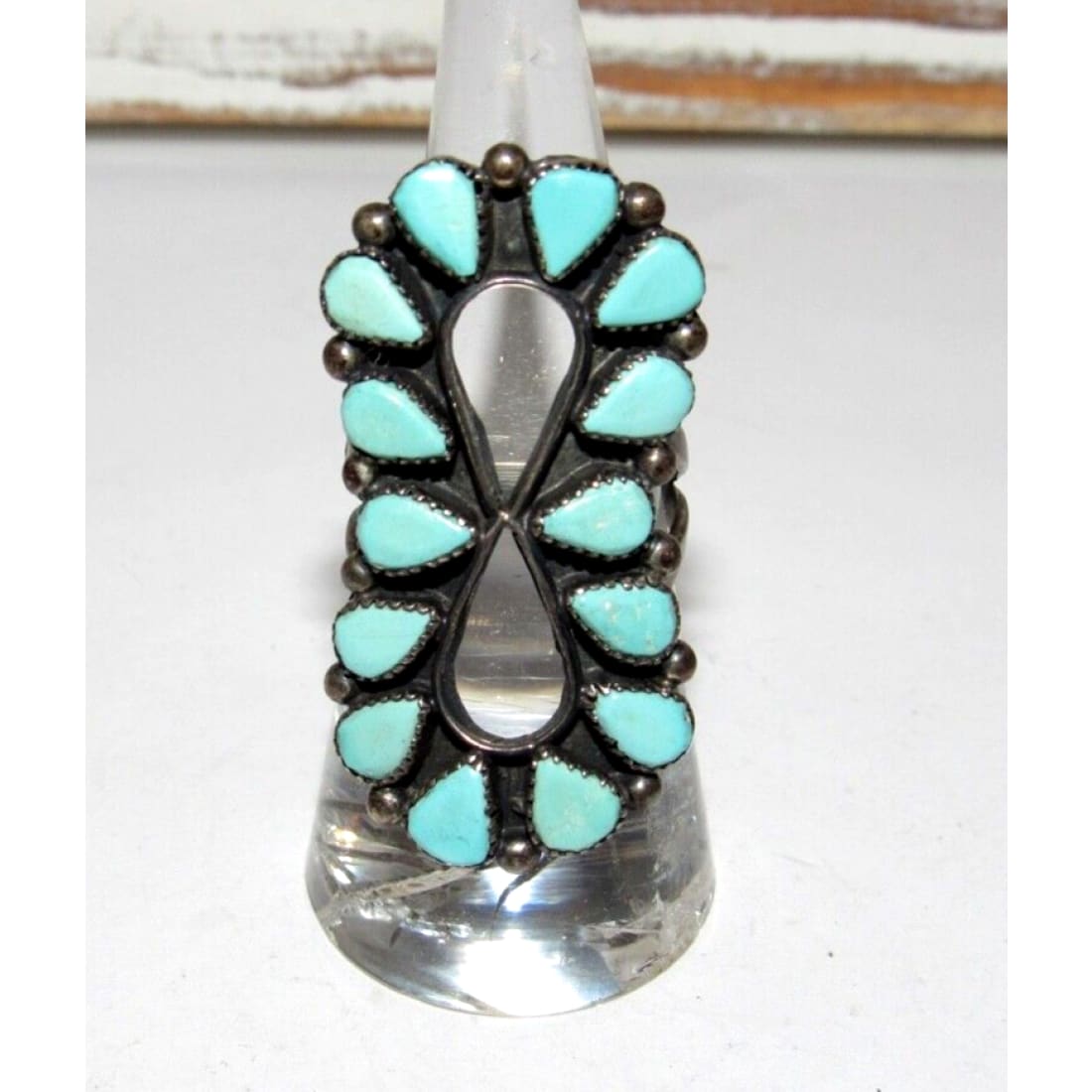 Old Pawn Navajo Turquoise Statement Ring Size 7.5 Sterling 