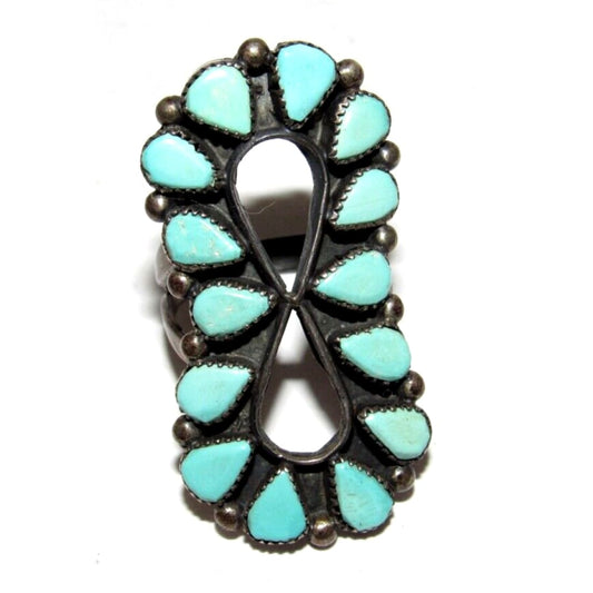 Old Pawn Navajo Turquoise Statement Ring Size 7.5 Sterling 