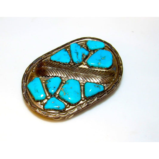 Old Pawn Vintage ZUNI Turquoise Sterling Silver Belt Buckle 