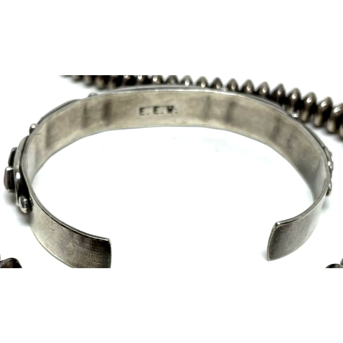 Old Pawn Zuni Coral Bracelet Sterling Silver Stacker Cuff