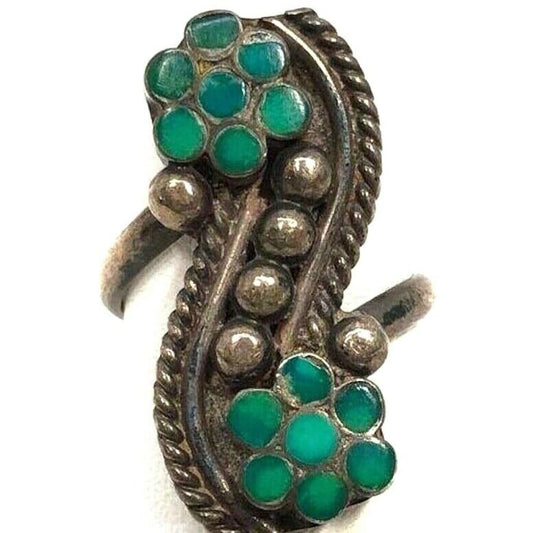 Old Pawn Zuni Dishta Family Ring Size 6.5 Turquoise Sterling