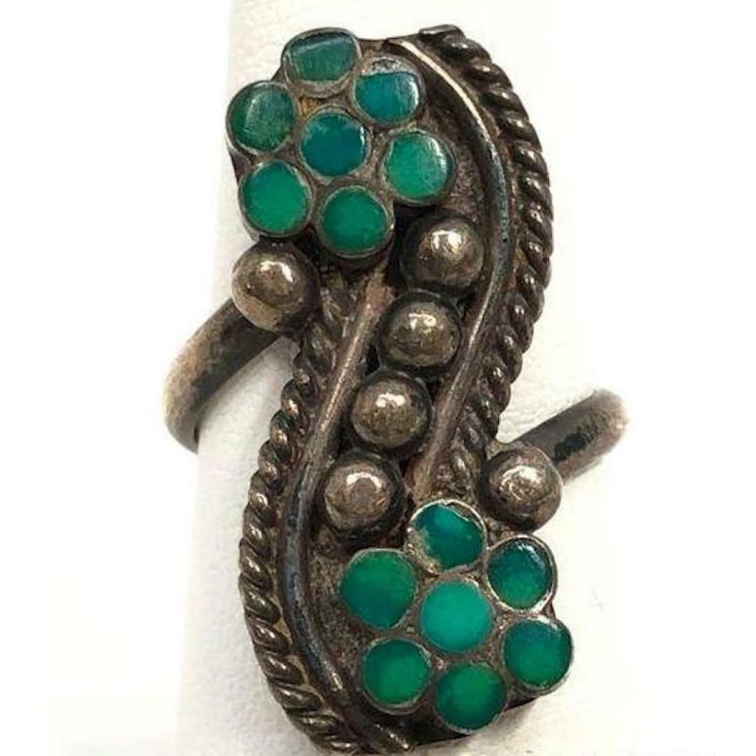 Old Pawn Zuni Dishta Family Ring Size 6.5 Turquoise Sterling