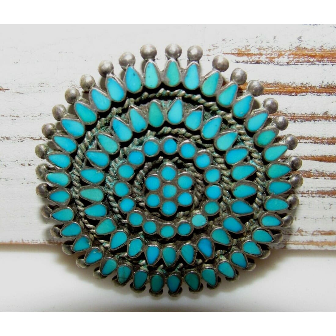 Old Pawn Zuni DISHTA Family Turquoise Brooch Pin Pendant Vintage Museum Quality Native American