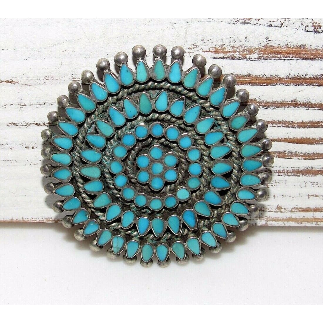 Old Pawn Zuni DISHTA Family Turquoise Brooch Pin Pendant Vintage Museum Quality Native American