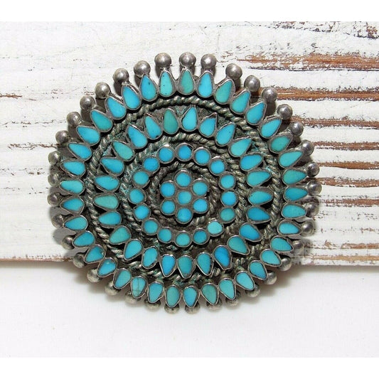 Old Pawn Zuni DISHTA Family Turquoise Brooch Pin Pendant Vintage Museum Quality Native American