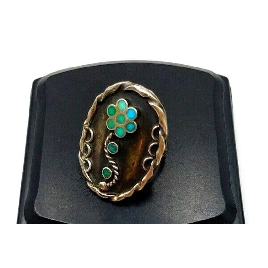 Old Pawn Zuni Dishta Style Ring Size 7.5 Snake Eye Turquoise