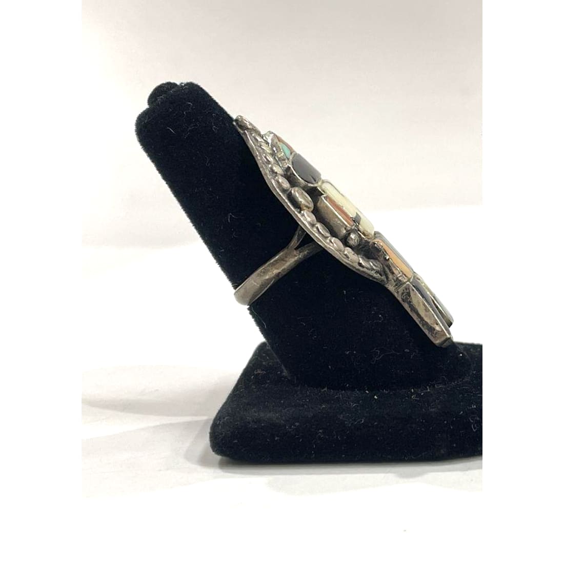 Old Pawn Zuni Inlay Kachina Ring Size 7.5 Sterling Silver
