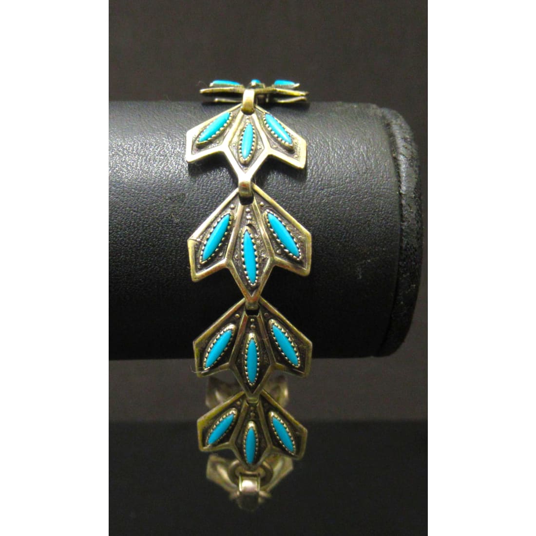 Old Pawn Zuni Link Bracelet Petit Point Turquoise Sterling