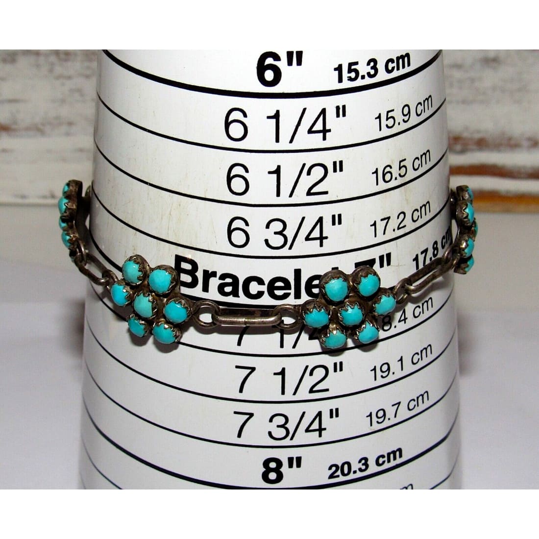 Old Pawn Zuni Link Bracelet Snake Eye Turquoise Sterling
