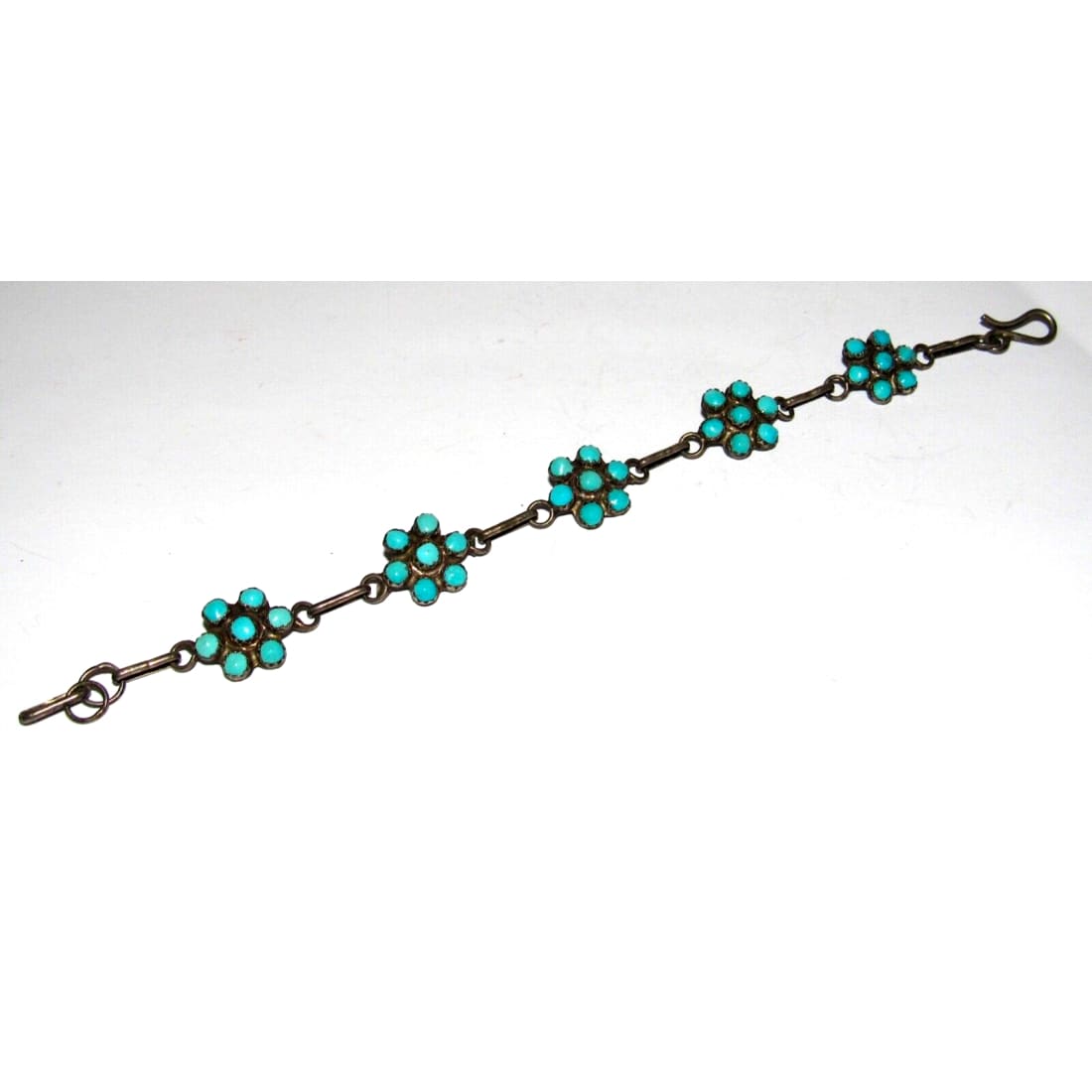 Old Pawn Zuni Link Bracelet Snake Eye Turquoise Sterling