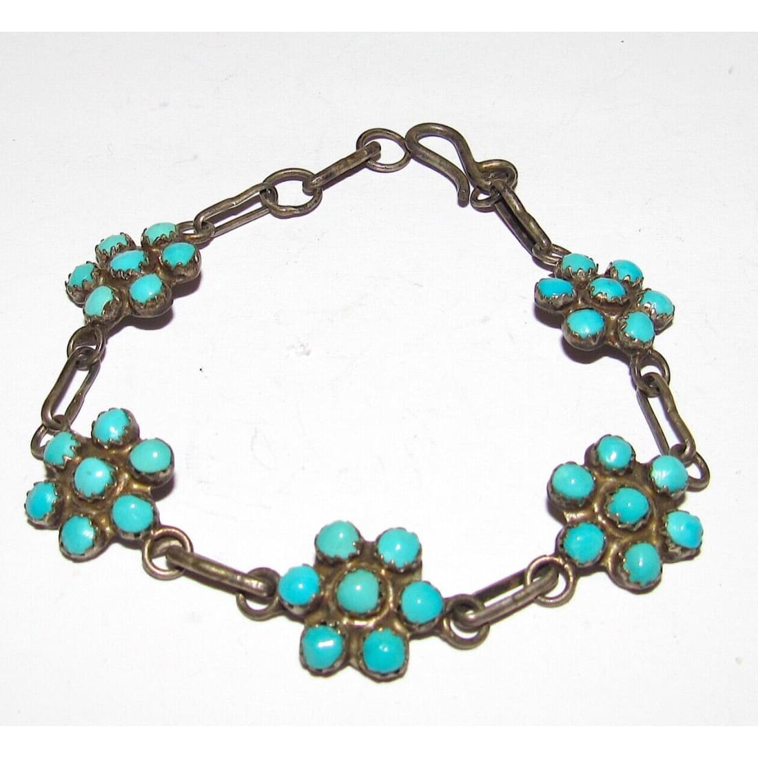 Old Pawn Zuni Link Bracelet Snake Eye Turquoise Sterling