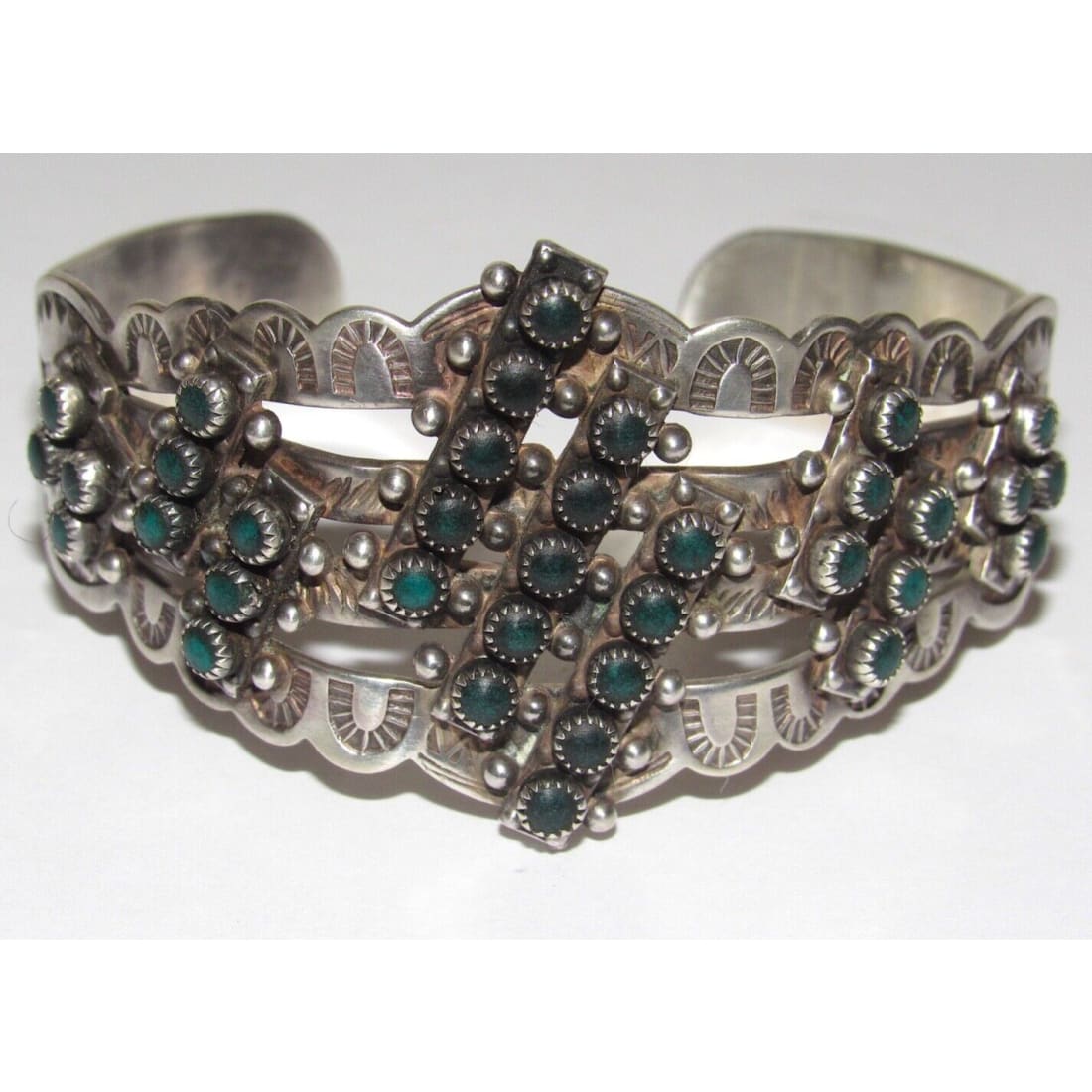 Old Pawn Zuni Snake Eye Turquoise Cuff Bracelet Ingot 