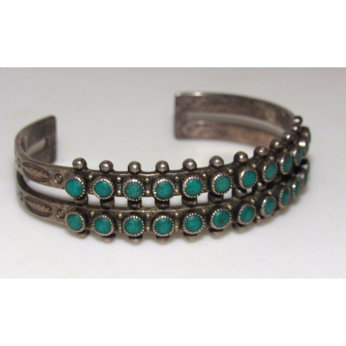 Old Pawn Zuni Snake Eye Turquoise Double Row Cuff Bracelet 