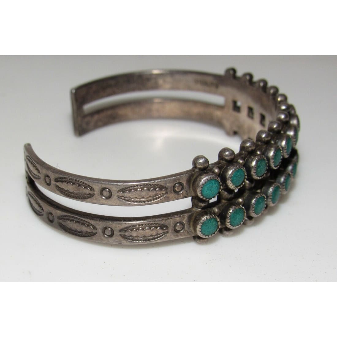 Old Pawn Zuni Snake Eye Turquoise Double Row Cuff Bracelet 