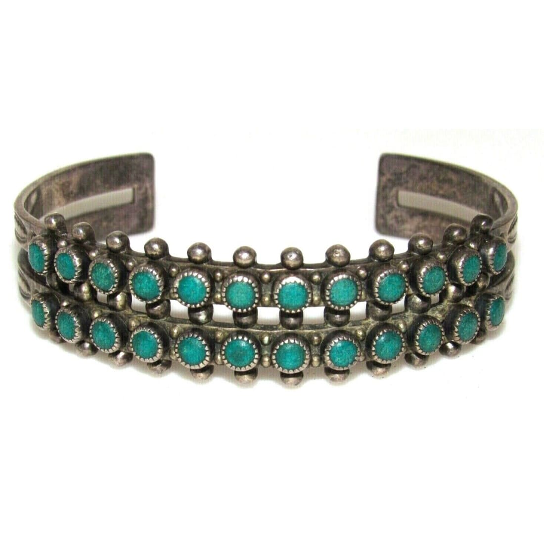 Old Pawn Zuni Snake Eye Turquoise Double Row Cuff Bracelet 
