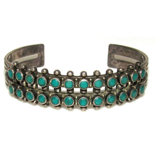 Old Pawn Zuni Snake Eye Turquoise Double Row Cuff Bracelet 