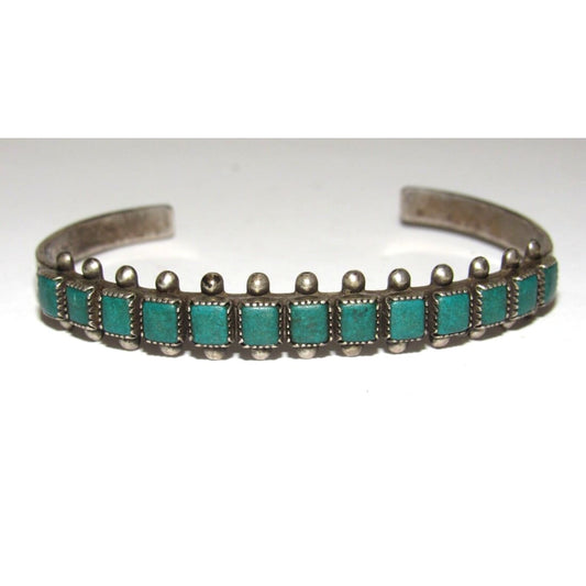 Old Pawn Zuni Snake Eye Turquoise Row Cuff Bracelet Ingot 