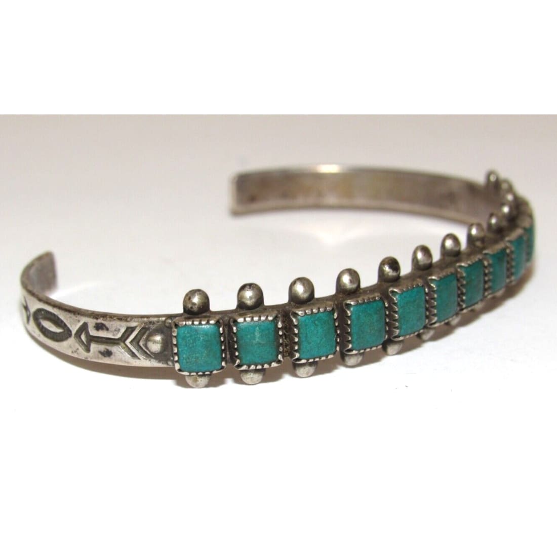 Old Pawn Zuni Snake Eye Turquoise Row Cuff Bracelet Ingot 
