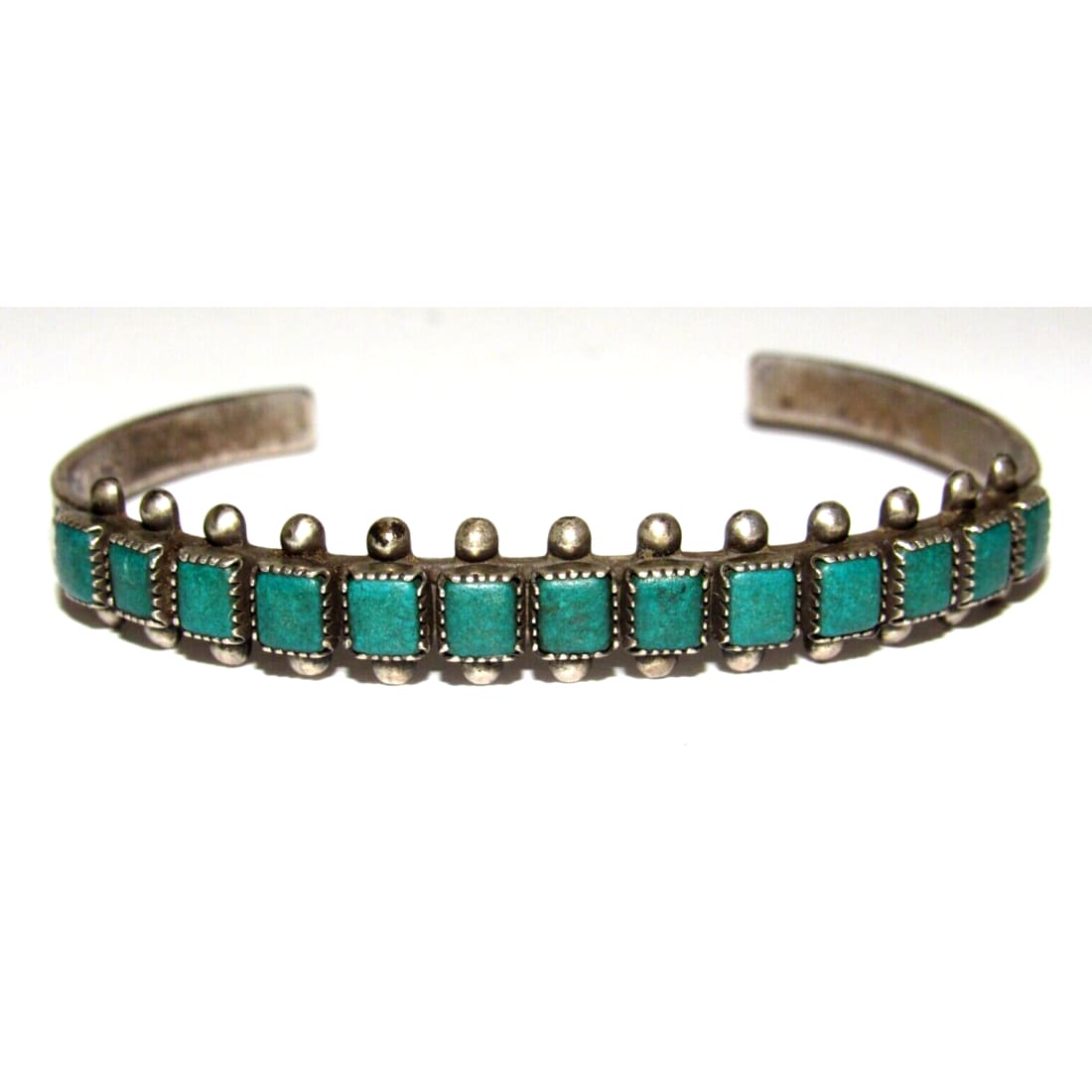 Old Pawn Zuni Snake Eye Turquoise Row Cuff Bracelet Ingot 