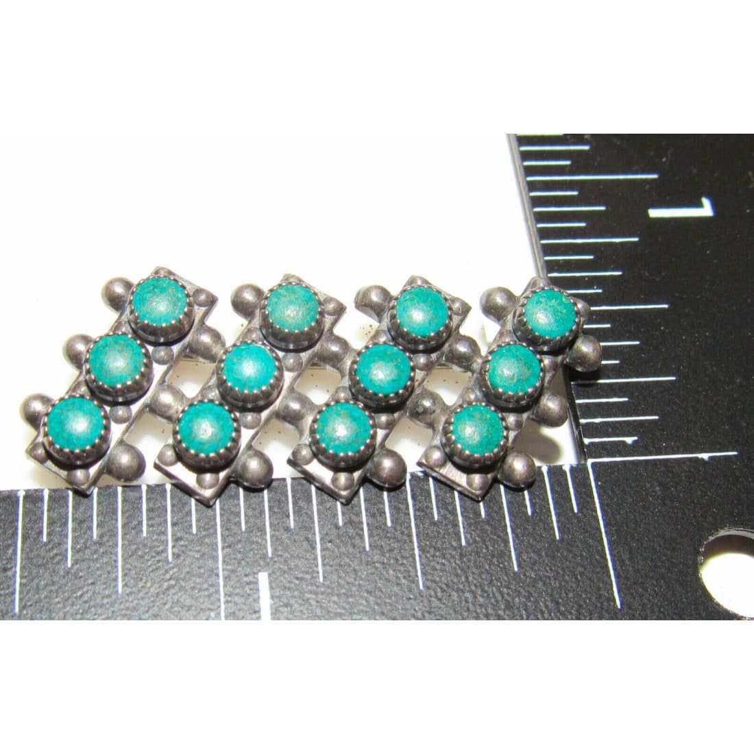 Old Pawn Zuni Snake Eye Turquoise Sterling Silver Brooch - 