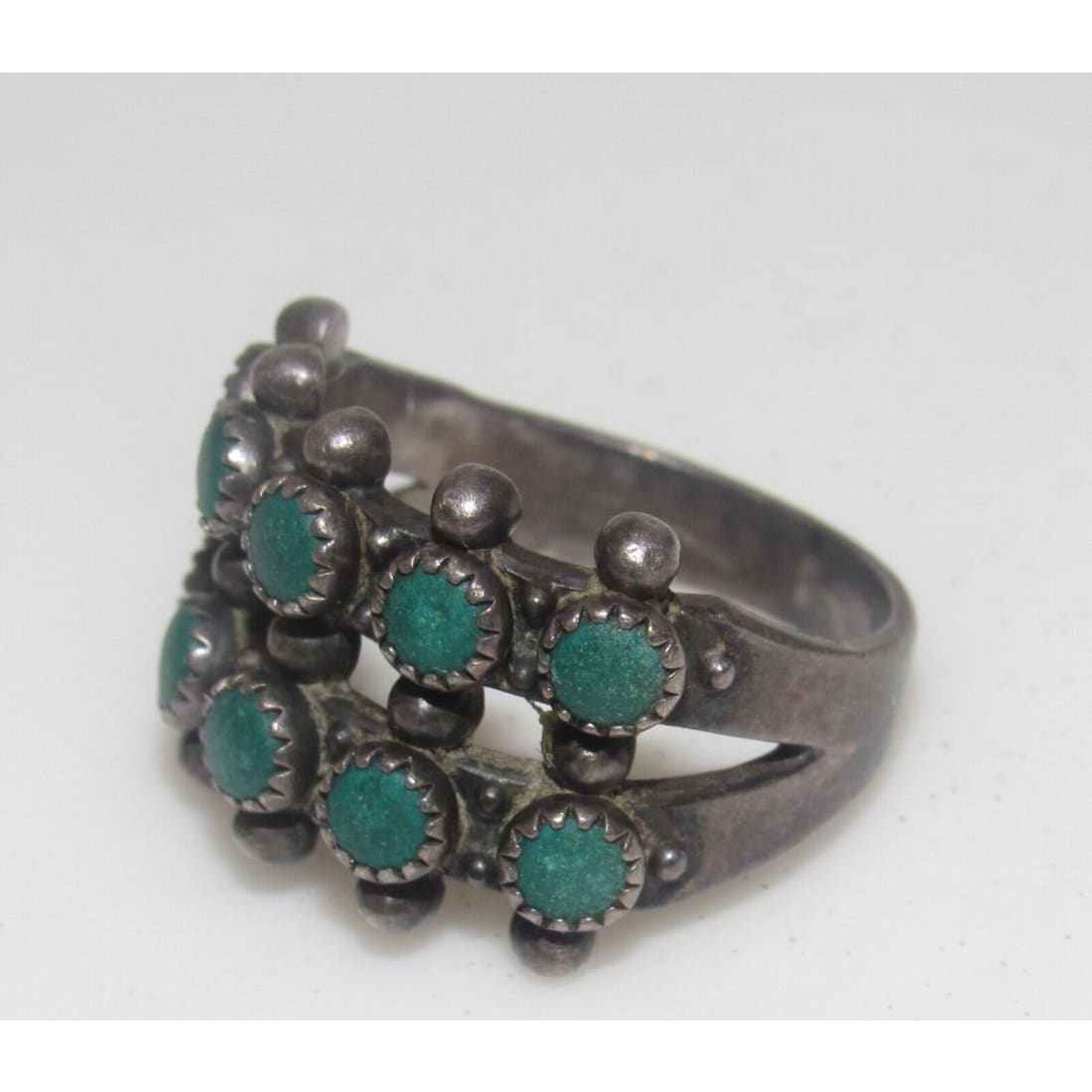 Old Pawn Zuni Snake Eye Turquoise Sterling Silver Ring Size 