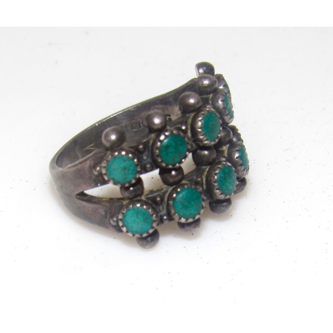 Old Pawn Zuni Snake Eye Turquoise Sterling Silver Ring Size 