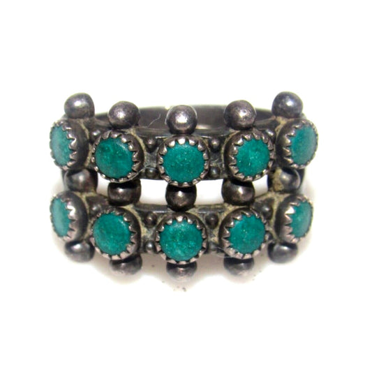 Old Pawn Zuni Snake Eye Turquoise Sterling Silver Ring Size 
