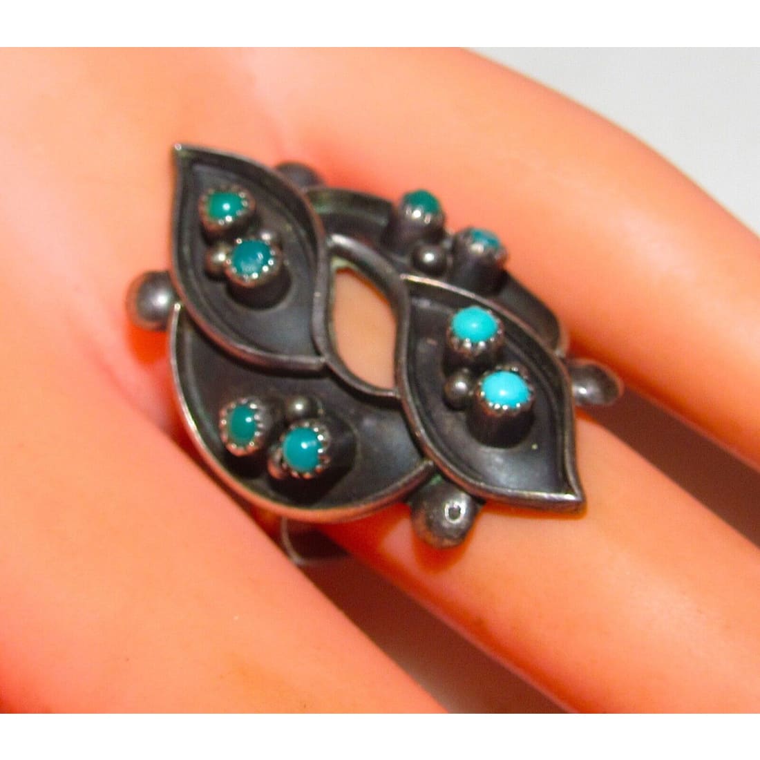 Old Pawn Zuni Snake Eye Turquoise Sterling Silver Ring Size 