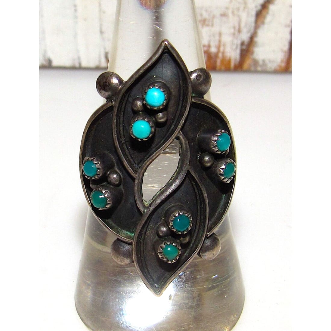 Old Pawn Zuni Snake Eye Turquoise Sterling Silver Ring Size 