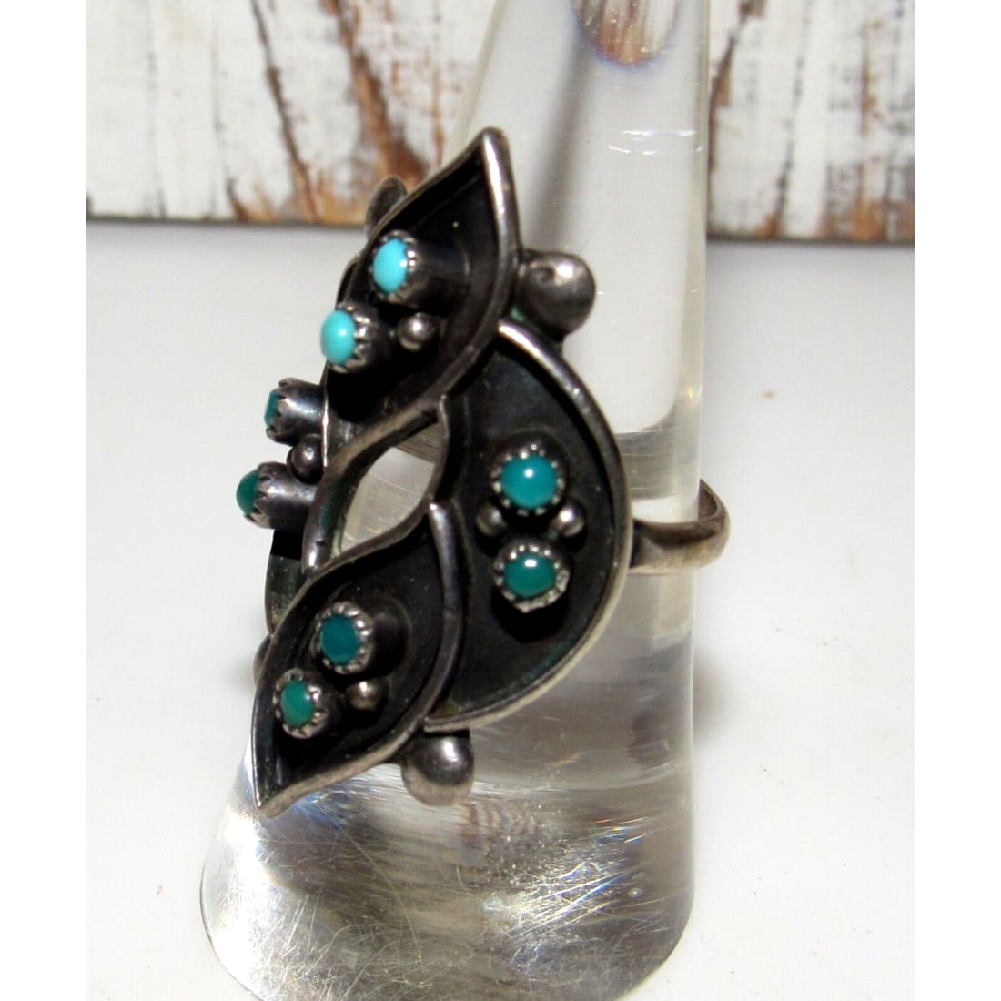 Old Pawn Zuni Snake Eye Turquoise Sterling Silver Ring Size 