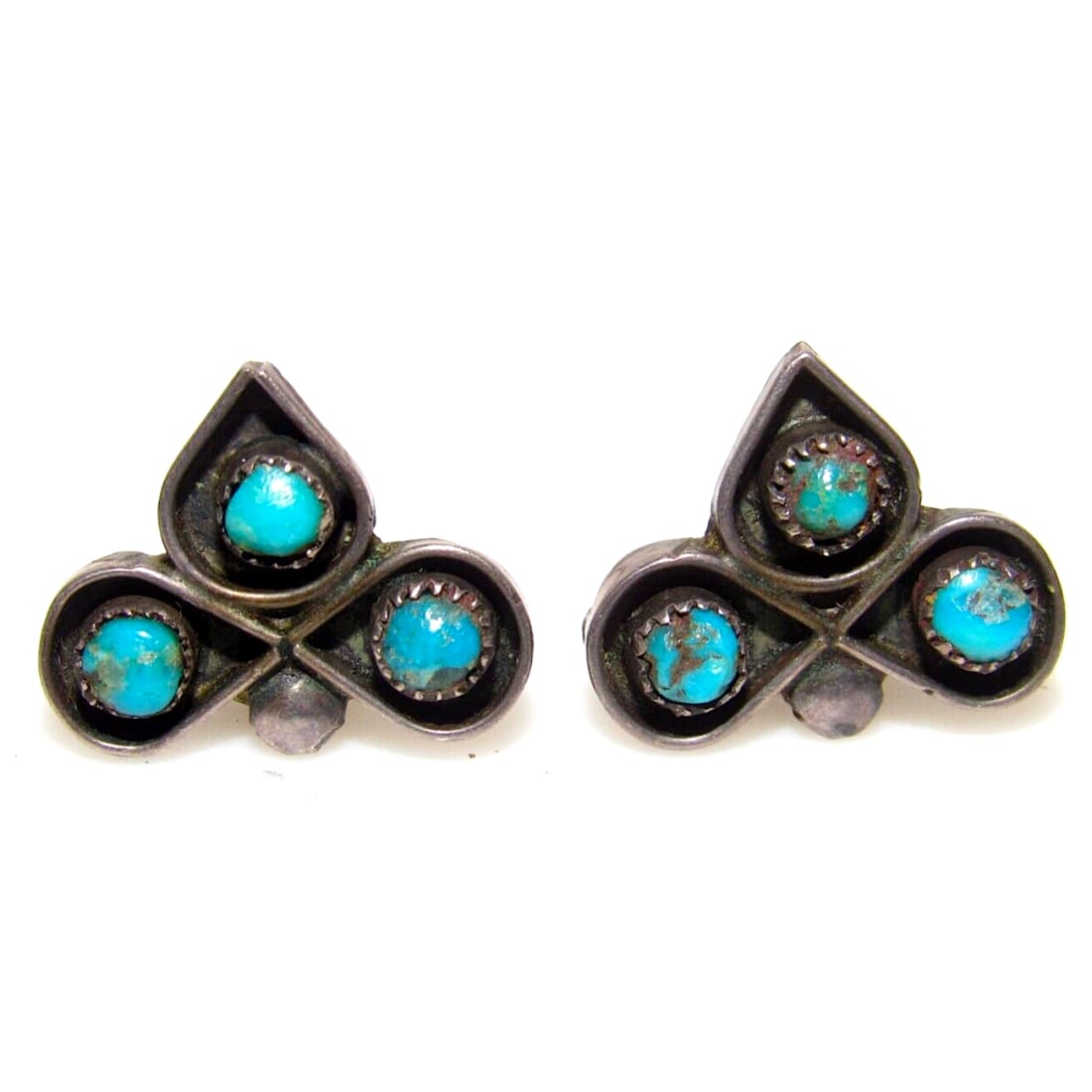 Old Pawn Zuni Turquoise Cluster Post Earrings Snake Eye 