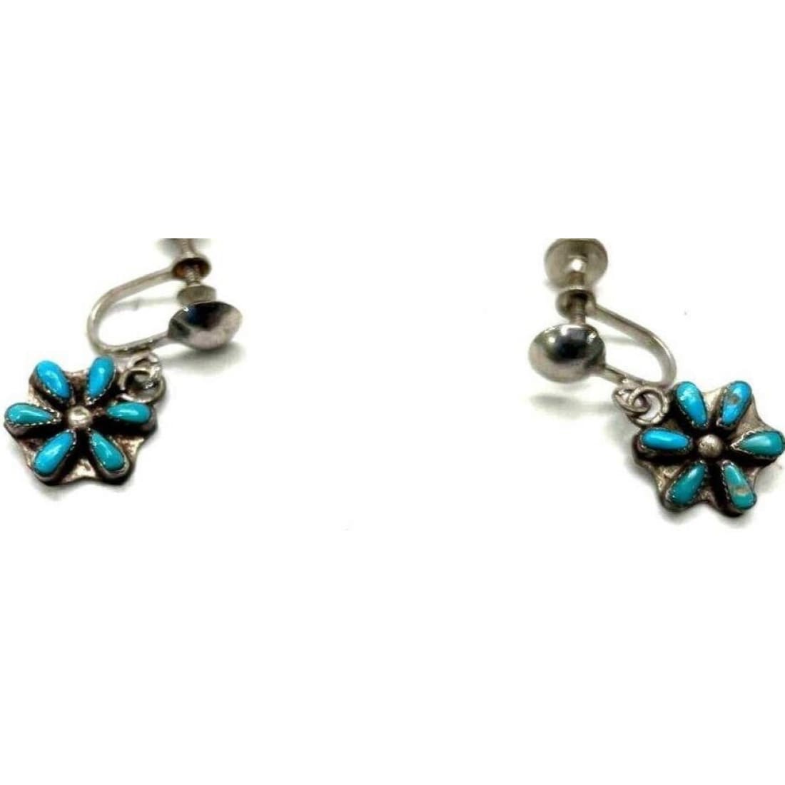 Old Pawn Zuni Turquoise Cluster Sterling Silver Screw Back Earrings Native American