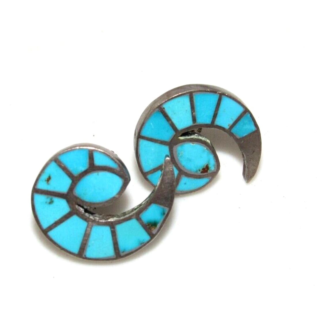 Old Pawn Zuni Turquoise Inlay Cornucopia Rams Horns Screw 