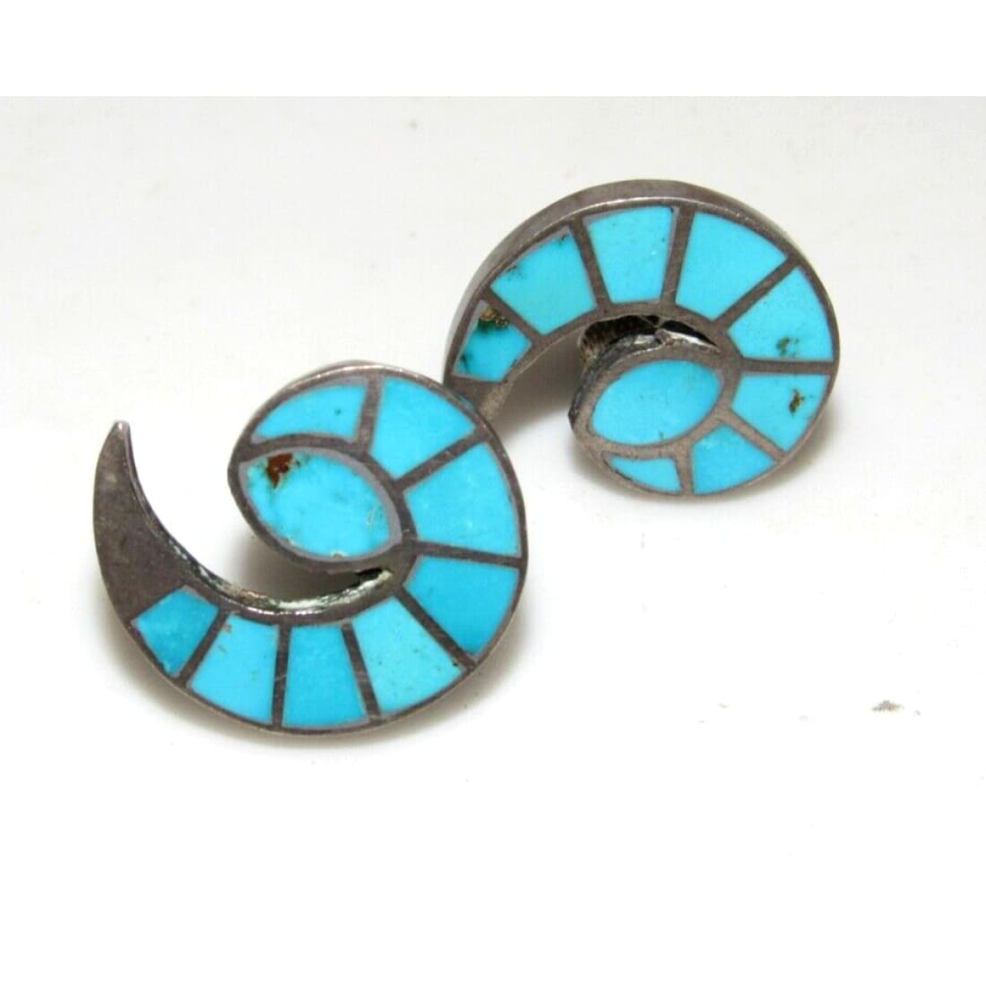 Old Pawn Zuni Turquoise Inlay Cornucopia Rams Horns Screw 