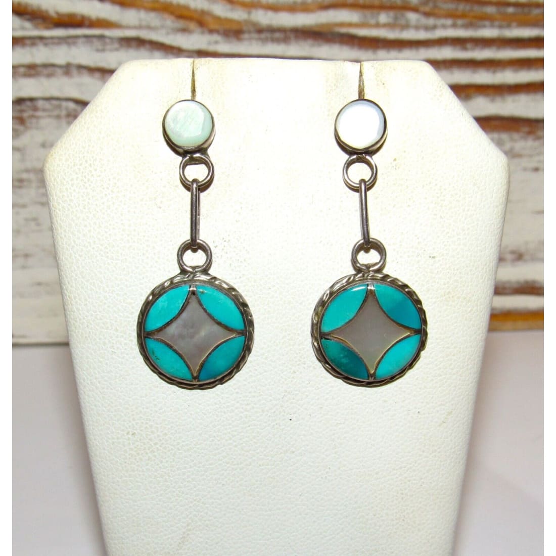 Old Pawn Zuni Turquoise Mother of Pearl Inlay Sterling