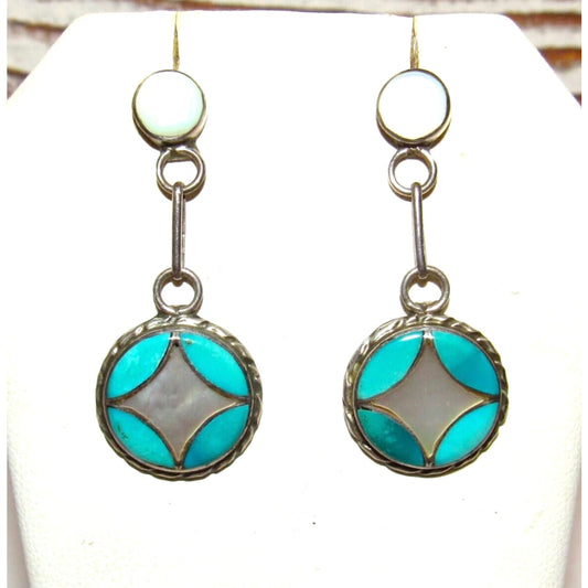 Old Pawn Zuni Turquoise Mother of Pearl Inlay Sterling