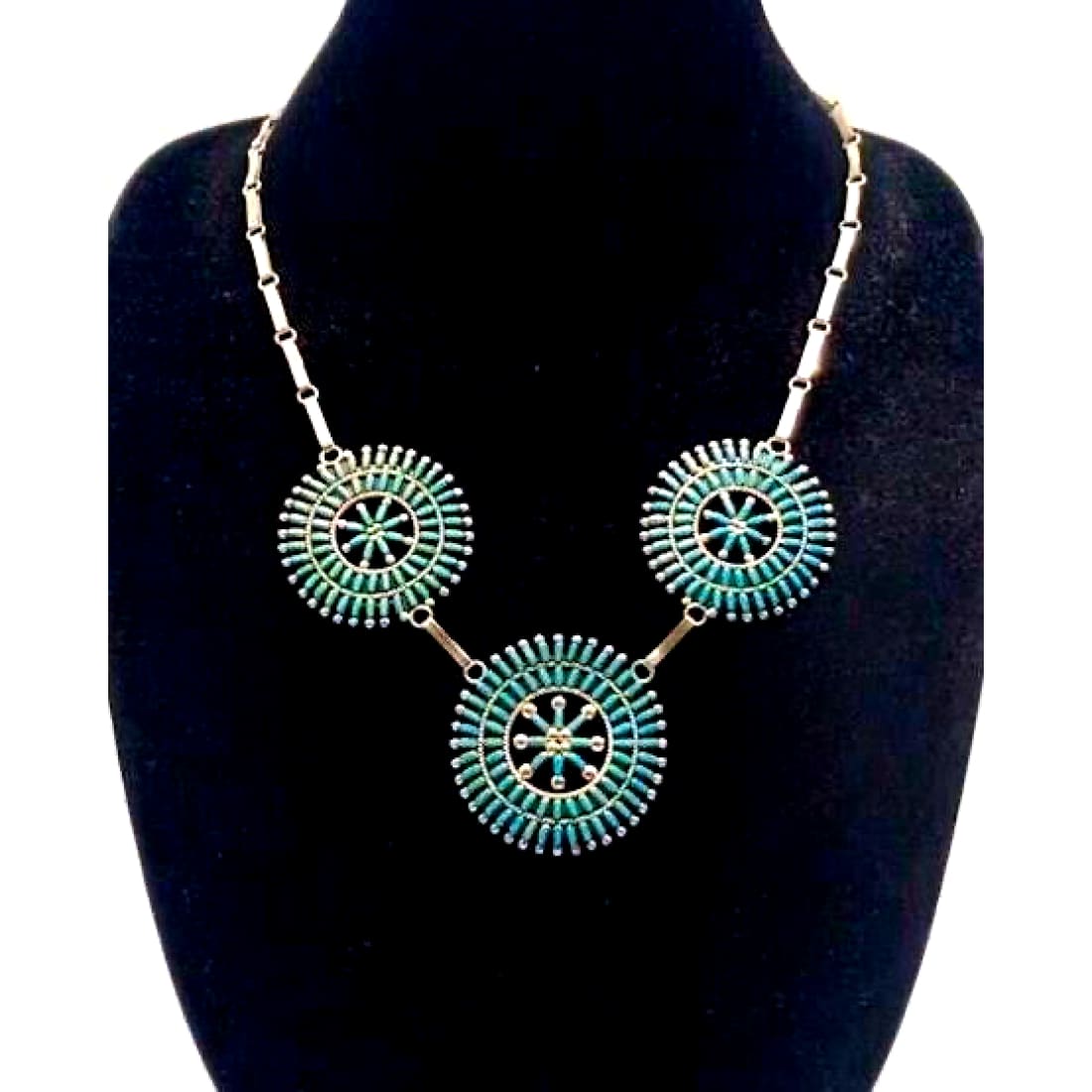 Old Pawn Zuni Turquoise NeedlePoint Cluster Necklace 