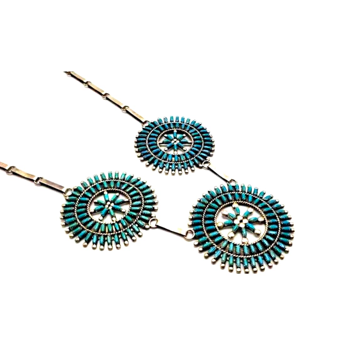 Old Pawn Zuni Turquoise NeedlePoint Cluster Necklace 